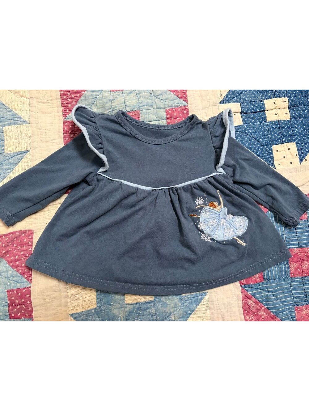 Abby & Evie Ballerina Tutu Long Sleeve Top Blue 12M Embroidered Winter Dancer